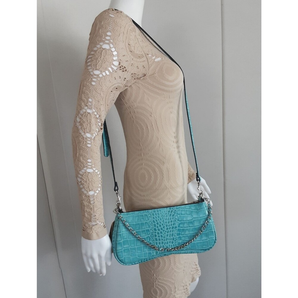 PATRICIA NASH Riley Aqua Croc Embossed Leather Baguette Crossbody - NWT